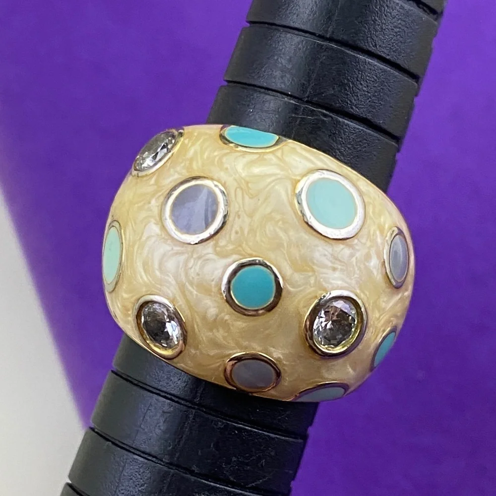 💛 Classic Gold Plated Turquoise Purple Resin & Crystal Ring - Picture 3 of 5